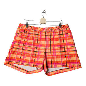 Nike Golf Shorts Womens Size‎ 16 Plaid Tennis Orange Casual Zip Pockets